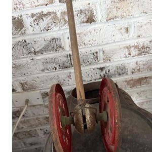 Vintage/Antique Metal Pull Push Children's Toy with Working Bell Star Wheels
