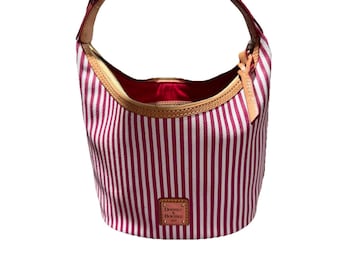 Dooney & Bourke Seaview Red  White Stripe Coated Bucket Hobo Purse