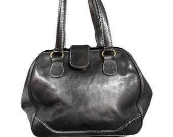 Vtg Talbots Shoulder Bag Black Leather  Shoulder Strap Y2K Hobo