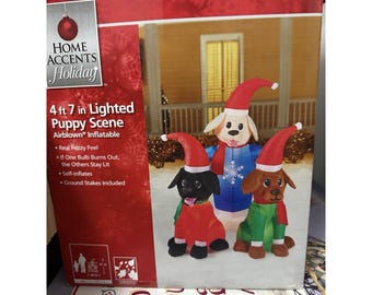 Christmas Home Accents 4 ft 7 in Plush Lab Puppy Scene Airblown Inflatable