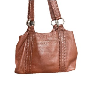 Brighton Soft Brown Leather Tote Purse – Braided Detail, Magnetic Snap Closure image 1