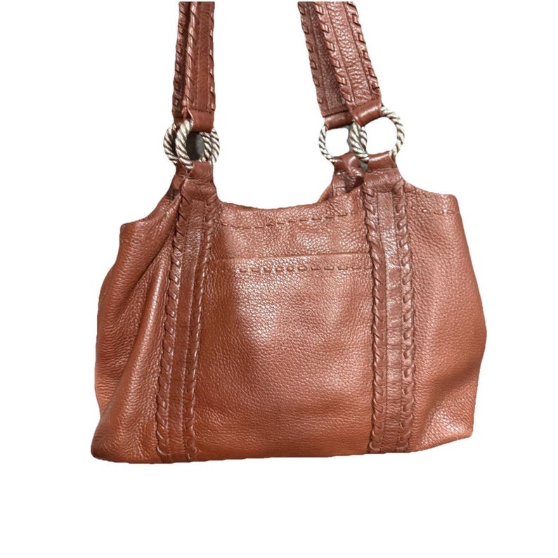 Brighton Soft Brown Leather Tote Purse – Braided Detail, Magnetic Snap Closure image 1