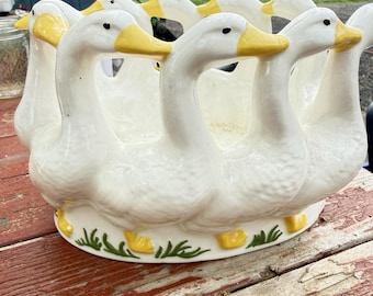 Vintage Holland Mold Glazed Gaggle Circle of Geese Ceramic Planter Bowl