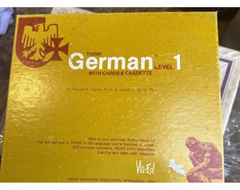 Cassette de tarjetas de vocabulario de idioma alemán de nivel 1 de Vintage Vis-Ed Think German