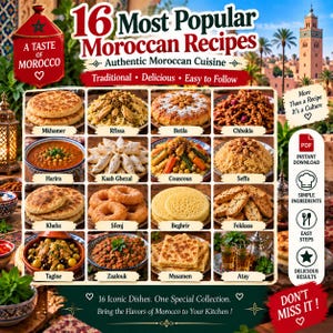 16 Most Popular Moroccan Recipes | Authentic Moroccan Cookbook PDF | Traditional Moroccan Food | Easy Recipes | Digital Download
