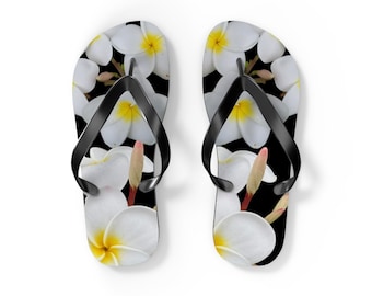 Chanclas con estampado floral de plumeria blanca / Sandalias de playa tropicales