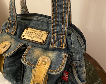 バッグ archive DIESEL Denim Studded Leather Bag Diesel 1DR denim bag for women - Black Denim | Caposerio.com