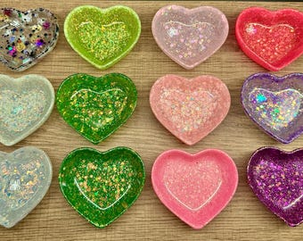 3" Glitter Heart Resin Food or Water Bowl