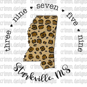 Leopard Starkville Mississippi Zip Code Sublimation Design Download