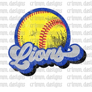 Retro Softball Lions Sublimation Design Download
