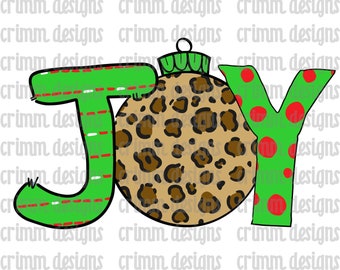 Joy Leopard Ornament Christmas Doodle Letters Sublimation Design Download