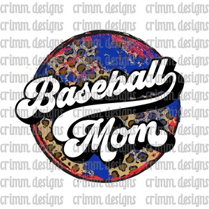 Retro Baseball Mom Blue Red Leopard Sublimation Design Download