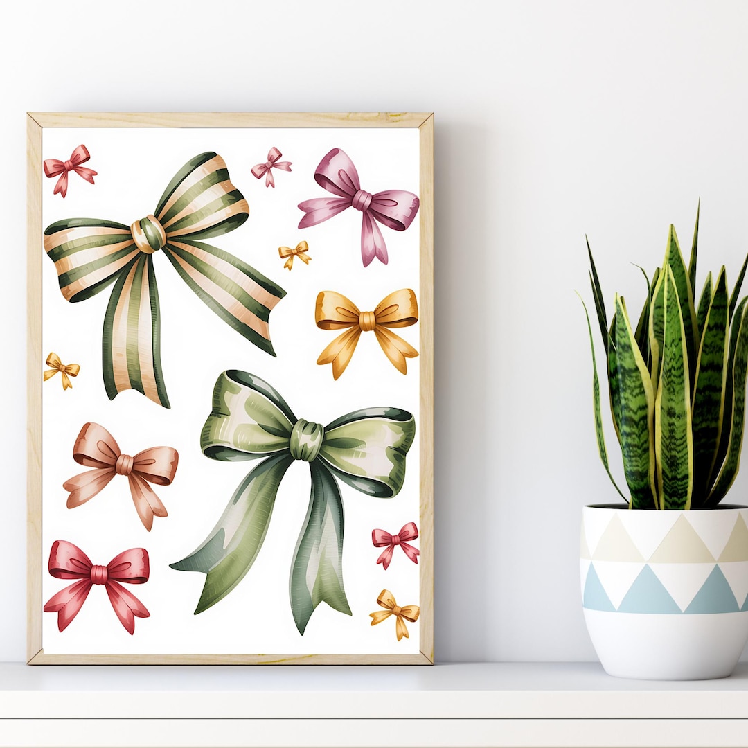 Vintage Bows Wall Art, Printable Bow Print, Ribbon Art, Digital ...