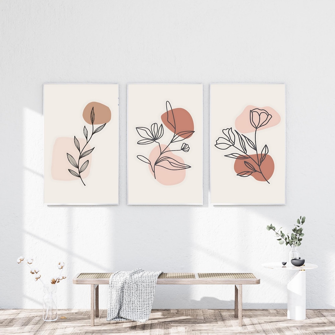 Minimalist Line Art Flower Prints | Set of 3 Botanical Wall Art ...