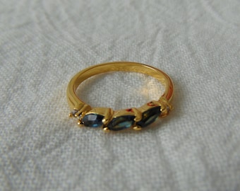 joseph esposito ring sapphire blue clear crystals gold plated band ring size 7 navettes chatons blue clear gold