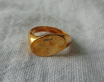 vintage esposito sterling silver signet ring initial "T " antique edwardian style vermeil pinky sz.3 ring espo ring statement ring