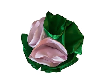 Pink and Green Satin Corsage - Pink Corsage - Pink Satin Flower Pin - Magnetic Flower - Magnetic Corsage - Wedding Corsage - Wedding Party