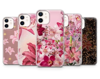 Pink Floral Phone Case Lily Romantic Cover for iPhone 17Pro, 16, 15, 14, 13, Samsung S25, S24, S23, A56, A15, Pixel 10Pro, 9A, 8A, 8Pro, 7A