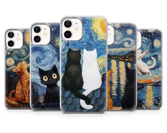 Cat Phone Case Dreamy Night Sky Cover for iPhone 17, 16, 15, 14, 13, Samsung S25, S24, S23, A56, A15, Pixel 10Pro, XL, 9A, 8A, 8Pro, 7A