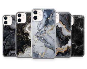 Black Marble Phone Case Luxury Elegant Cover for iPhone 17Pro, 16, 15, 14, 13, Samsung S25, S24, S23, A56, A15, Pixel 10Pro 9A, 8A, 8Pro 7A
