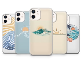 Funda minimalista con diseño de olas playeras para iPhone 17 Pro, 16, 15, 14, 13; Samsung S25, S24, S23, A56, A15; Pixel 10 Pro, 9A, 8A, 8 Pro, 7A