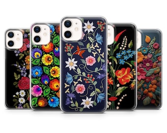 Floral Phone Case Embroidered Boho Cover for iPhone 17Pro, 16E, 15, 14, 13 Samsung S25, S24Fe, S23, A56, A15 Pixel 10Pro XL, 9A, 8A, 8Pro 7A