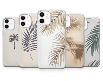Funda minimalista color beige neutro con diseño de hojas para iPhone 17 Pro, 16, 15, 14, 13; Samsung S25, S24, S23, A56, A15; Pixel 10 Pro, 9A, 8A, 8 Pro, 7A
