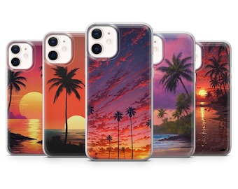 Funda para teléfono Sunset con vibraciones tropicales de verano para iPhone 17Pro, 16, 15, 14, 13 Samsung S25, S24, S23, A56, A15, Pixel 10Pro 9A, 8A, 8Pro, 7A