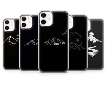 Funda minimalista nocturna con diseño de montaña para iPhone 17 Pro, 16, 15, 14, 13; Samsung S25, S24, S23, A56, A15; Pixel 10 Pro, 9A, 8A, 8 Pro, 7A