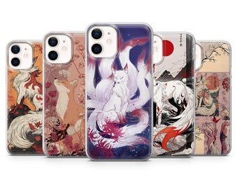 Funda Kitsune con diseño de zorro japonés Yokai para iPhone 17Pro, 16, 15, 14, 13, Samsung S25, S24, S23, A56, A15, Pixel 10Pro, 9A, 8A, 8Pro, 7A