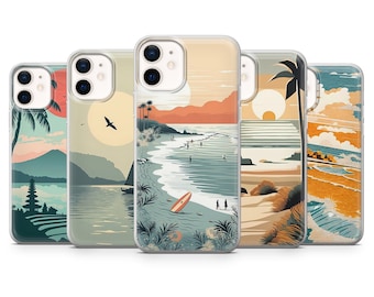 Funda para móvil estilo playa vintage tropical para iPhone 17 Pro, 16, 15, 14, 13; Samsung S25, S24, S23, A56, A15; Pixel 10 Pro, 9A, 8A, 8 Pro, 7A