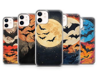 Bat Phone Case Spooky Moon Cover for iPhone 17Pro, 16, 15, 14, 13, Samsung S25, S24, S23, A56, A15, Pixel 10Pro, 9A, 8A, 8Pro, 7A