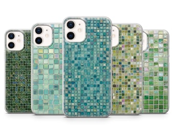 Green Mosaic Phone Case Modern Tile Cover for iPhone 17Pro, 16, 15, 14, 13, Samsung S25, S24, S23, A56, A15, Pixel 10Pro, 9A, 8A, 8Pro, 7A