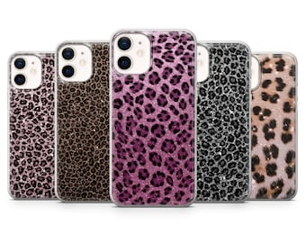 Funda con estampado de leopardo y purpurina Y2K para iPhone 17Pro, 16, 15, 14, 13, Samsung S25, S24, S23, A56, A15, Pixel 10Pro, 9A, 8A, 8Pro, 7A