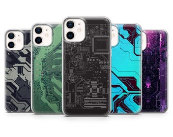 Funda de teléfono con circuito impreso futurista y estilo cyberpunk para iPhone 17Pro, 16, 15, 14 y 13, Samsung S25, S24, S23, A56, A15, Pixel 10Pro, 9A, 8A, 8Pro y 7A.