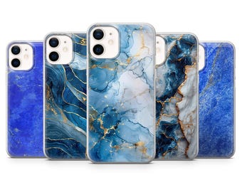 Funda de mármol azul con piedras preciosas y mármol oceánico para iPhone 17Pro, 16, 15, 14 y 13, Samsung S25, S24, S23, A56, A15, Pixel 10Pro, 9A, 8A, 8Pro y 7A.