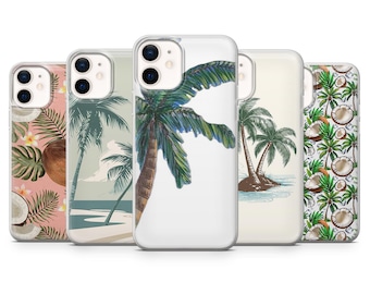 Funda de teléfono con diseño de palmera y coco tropical para iPhone 17Pro, 16, 15, 14, 13, Samsung S25, S24, S23, A56, A15, Pixel 10Pro, 9A, 8A, 8Pro, 7A