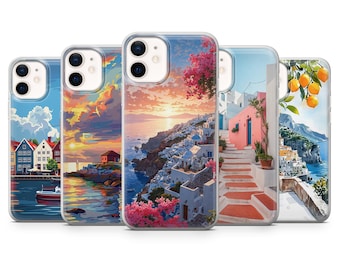 Funda Santorini para iPhone 17 Pro, 16, 15, 14, 13; Samsung S25, S24, S23, A56, A15; Pixel 10 Pro, 9A, 8A, 8 Pro, 7A