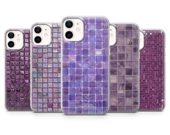 Purple Mosaic Phone Case Tile Girly Cover for iPhone 17Pro, 16, 15, 14, 13, Samsung S25, S24, S23, A56, A15, Pixel 10Pro, 9A, 8A, 8Pro, 7A