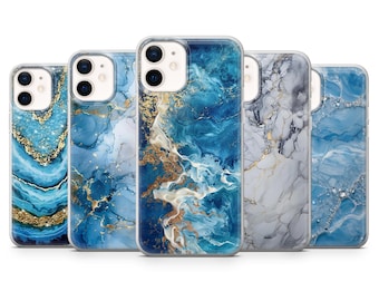 Funda de lujo de mármol azul con ágata para iPhone 17Pro, 16, 15, 14 y 13, Samsung S25, S24, S23, A56, A15, Pixel 10Pro, 9A, 8A, 8Pro y 7A