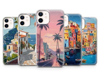 Funda para móvil con diseño costero de Italia, estética italiana, compatible con iPhone 17 Pro, 16, 15, 14, 13; Samsung S25, S24, S23, A56, A15; Pixel 10 Pro, 9A, 8A, 8 Pro, 7A