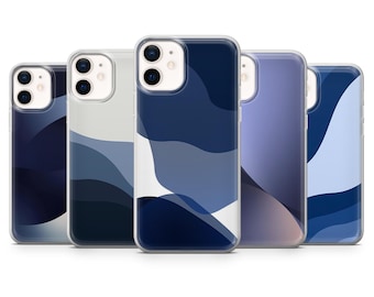 Funda minimalista azul marino con diseño de ondas azules para iPhone 17Pro, 16, 15, 14, 13, Samsung S25, S24, S23, A56, A15, Pixel 10Pro, 9A, 8A, 8Pro, 7A
