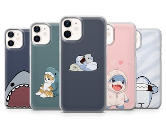 Cute Shark Phone Case Pastel Kawaii Cover for iPhone 17Pro, 16, 15, 14, 13 Samsung S25, S24, S23, A56, A15, Pixel 10Pro 9A, 8A, 8Pro, 7A