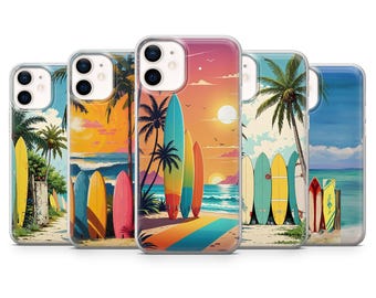 Funda para móvil con diseño de tabla de surf, ideal para la playa y el verano. Compatible con iPhone 17 Pro, 16, 15, 14, 13; Samsung S25, S24, S23, A56, A15; Pixel 10 Pro, 9A, 8A, 8 Pro, 7A.