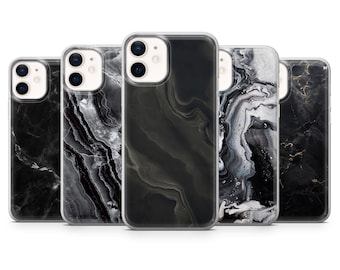 Funda minimalista de mármol negro con diseño de ónix para iPhone 17Pro, 16, 15, 14 y 13, Samsung S25, S24, S23, A56, A15, Pixel 10Pro, 9A, 8A, 8Pro y 7A.