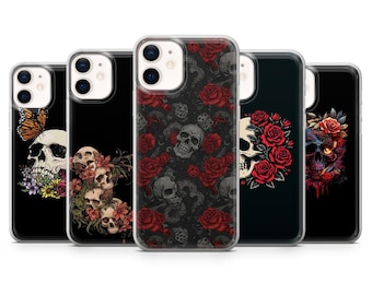 Skull Rose Phone Case Floral Gothic Cover for iPhone 17Pro, 16, 15, 14, 13, Samsung S25, S24, S23, A56, A15, Pixel 10Pro, 9A, 8A, 8Pro, 7A