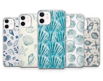 Funda para teléfono con diseño de conchas marinas, estilo playa, para iPhone 17 Pro, 16, 15, 14, 13; Samsung S25, S24, S23, A56, A15; Pixel 10 Pro, 9A, 8A, 8 Pro, 7A.