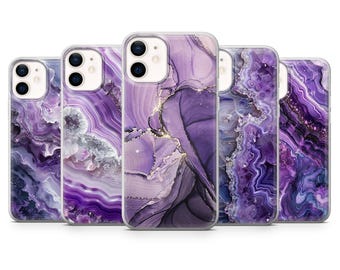 Marble Amethyst Phone Case Gemstone Geode Cover for iPhone 17Pro, 16, 15 14, 13 Samsung S25, S24, S23, A56, A15, Pixel 10Pro, 9A, 8A 8Pro 7A