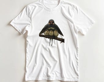 Bird Family Watercolor T-Shirt | Unisex Gildan 5000 Heavy Cotton Nature Art Tee