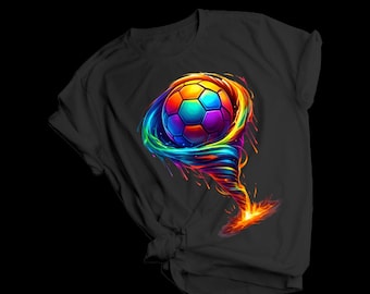 Neon Soccer Ball Tornado – Vibrant Digital Art | Colorful Sports PNG Download